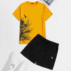 Мужские шорты и топ с графическим принтом Shein