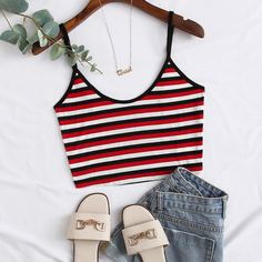Трикотажный топ в полоску Shein