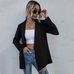 Черный Карман Ровный цвет Элегантный Пиджаки Shein