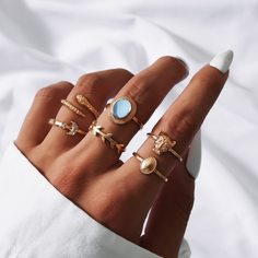 6шт кольцо со стразами Shein