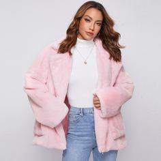 Пальто из искусственного меха с карманом Shein