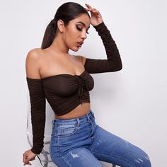 Короткий топ на кулиске с открытыми плечами Shein