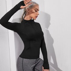 на молнии Одноцветный Спортивные свитшоты Shein