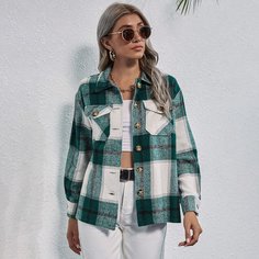 Пальто в клетку с карманом и пуговицами Shein