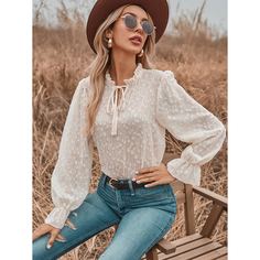 с оборками Одноцветный Бохо Блузы Shein