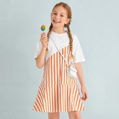 Контрастное платье с полосками для девочек Shein