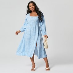 Платье размера плюс с квадратным воротником и цветочным принтом Shein