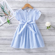с поясом Полосатый Повседневный Платья для девочек Shein