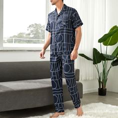 Мужская атласная пижама с геометрическим принтом Shein