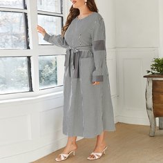 Карман Полосатый Повседневный Платья размер плюс Shein