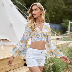 с оборками Растения Бохо Блузы Shein