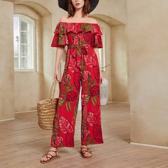 с оборками Растения Бохо Комбинезоны Shein