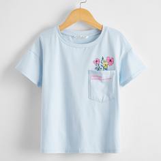 Карман Цветочный Повседневный Футболки для девочек Shein