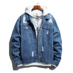 с карманами Одноцветный Мужские джинсовые куртки Shein