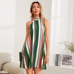 Платье в полоску с узлом сзади Shein