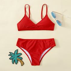 Одноцветный Повседневный Купальники для девочек Shein