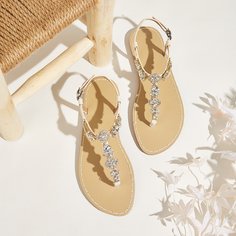 Сандалии на плоской подошве со стразами Shein