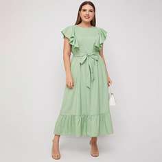 С оборками Одноцветный Повседневный Платья размер плюс Shein