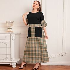 Платье в клетку с карманом размера плюс Shein
