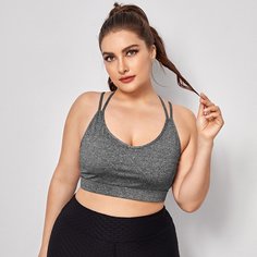 крест на крест Одноцветный Спортивные бюстгальтеры размера плюс Shein