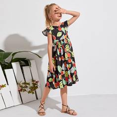 Платье с фруктовым принтом для девочек Shein