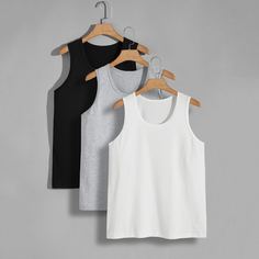 Мужская однотонная майка из 3 предметов Shein