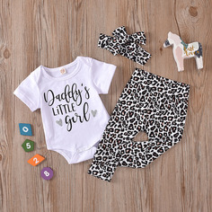 Боди с текстовым принтом & брюки и повязка на голову для девочек Shein