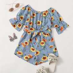 с поясом Со цветочками Бохо Комбинезоны для девочек Shein