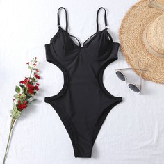 Слитный купальник на косточках с разрезом Shein