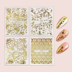 4 листа наклейка для ногтей с цветочным узором Shein