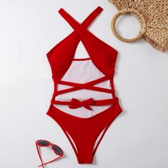 Слитный купальник с разрезом Shein
