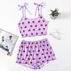 Пижама с принтом клубники Shein