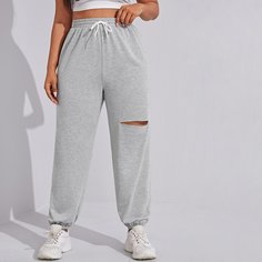 на кулиске Одноцветный Спортивные брюки размер плюс Shein