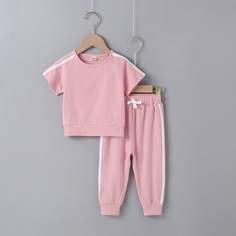 Футболка в полоску и спортивные брюки для девочек Shein