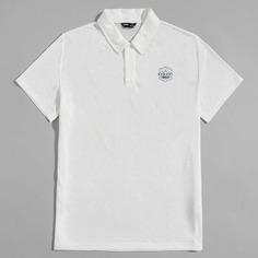 Мужская рубашка-поло с текстовым принтом Shein