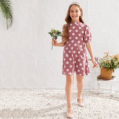 Платье в горошек с пышными рукавами для девочек Shein