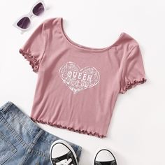 Трикотажная футболка с принтом сердца Shein