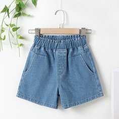 Оборка Одноцветный Джинсовые шорты для девочек Shein