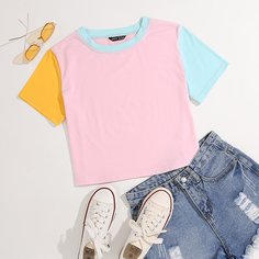 Контрастная короткая футболка Shein