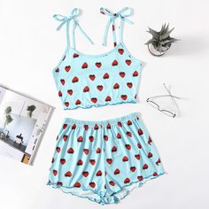 Пижама с принтом клубники Shein