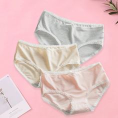 3шт трусики в клетку с кружевной отделкой для девочек Shein