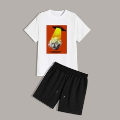 Мужские шорты и футболка с графическим принтом Shein