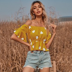 Блузка с открытыми плечами и принтом сердечка Shein