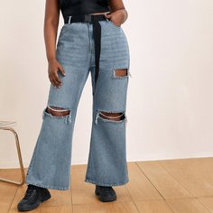 на пуговицах Одноцветный Джинсы размер плюс Shein