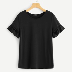 Однотонный топ с оборкой Shein