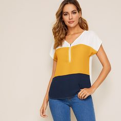 Контрастный топ на молнии Shein