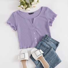 Трикотажная футболка с пуговицами Shein