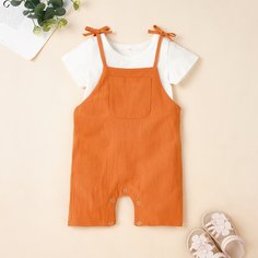 Однотонная футболка и комбинезон на бретелях для девочек Shein