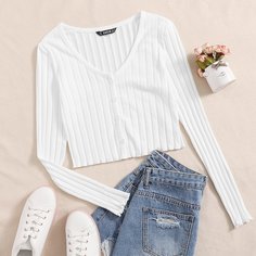 Трикотажная однобортная футболка Shein