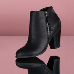 Кожаные короткие сапоги на высоких каблуках с застёжкой молния Shein
